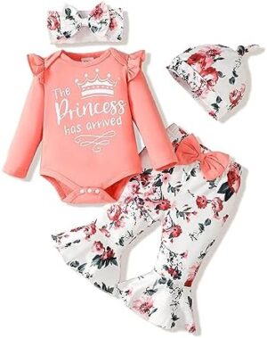 Newborn Baby Girl Clothes Infant Outfits Clothing Ruffle Romper Bell Bottoms Flared Pants Outfit Sets for Baby Girls