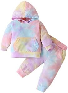 Newborn Infant Baby Girls Sweatshirts Tie Dye Sweatsuit Hoodies Tops Pants 2Pc Tracksuit Fall Winter Clothes Set