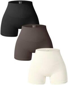 OQQ Women 3 Piece Yoga Shorts High Waist Seamless Workout Exercise Shorts Leggings