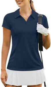 PINSPARK Womens Golf Shirt Short Sleeve Polo Shirts Quick Dry Tennis Tops V-Neck with Collar Pickleball Shirts Golf Outfits