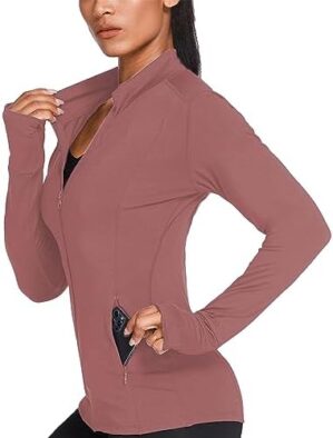 PINSPARK Women's Track Jacket Breathable Running Jacket Zip Up Sportswear Slim Fit Workout Tops