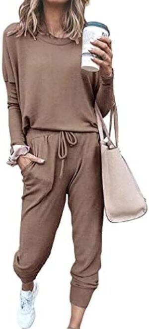 PRETTYGARDEN Women's 2024 Fall Two Piece Outfit Long Sleeve Crewneck Pullover Tops and Long Pants Tracksuit