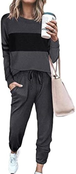 PRETTYGARDEN Women's Color Block 2 Piece Tracksuit Crewneck Long Sleeve Tops Long Sweatpants Outfits Lounge Sets
