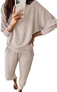 PRETTYGARDEN Women’s Fashion Outfits 2 Piece Sweatsuit Solid Color Long Sleeve Pullover Long Pants