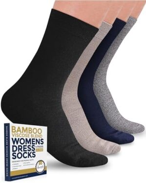 Pembrook Bamboo Viscose Womens Trouser Socks - 4 Pairs Crew Womens Dress Socks | Moisture Wicking Dress Socks Women