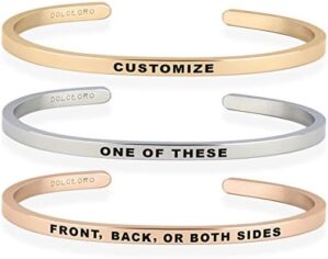 Personalized Inspirational Mantra Cuff Bracelet Jewelry, 3mm wide Shiny 316L Surgical Stainless Steel