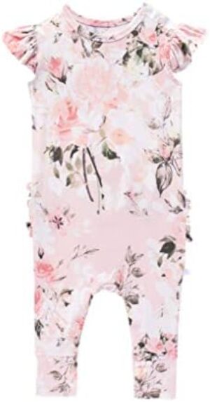 Posh Peanut Baby Ruffled Cap Sleeve Rompers - Newborn Girls Clothes - Kids One Piece PJ - Soft Viscose from Bamboo
