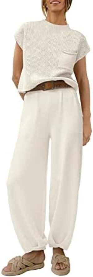 Prinbara Women's 2 Piece Outfits Sweater Sets Knit Pullover Crop Tops and Casual Pants Tracksuit