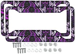 Purple Butterfly Women Car License Holder 2 Pack Waterproof Auto Accessories Easy to Install License Case
