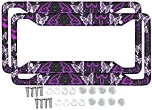 Purple Butterfly Women Car License Holder 2 Pack Waterproof Auto Accessories Easy to Install License Case
