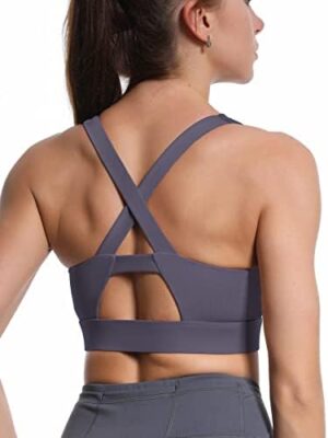 RUNNING GIRL Sports Bra for Women,Workout Padded Crisscross Back Medium Support Yoga Bra Fitness Breathable Activewear(Dark Purple_XXL)