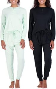 Real Essentials 4 Piece: Women’s Long Sleeve Pullover Hoodie Henley Sweatshirt & Jogger Set- Athletic Lounge Sweatsuit