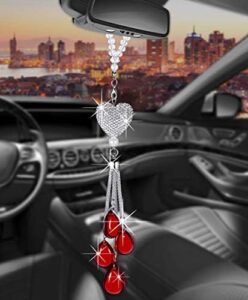 Rearview Mirror Ornaments Bling Car Mirror Hanging Accessories Car Decorations for Women Cute Car Decor Car Bling Accessories for Women Bling Accessories for Car Car Mirror Decor(Red)