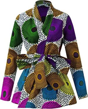 SHENBOLEN Women African Traditional Batik Print Long Sleeve Shirt Dashiki Casual Cotton Shirt