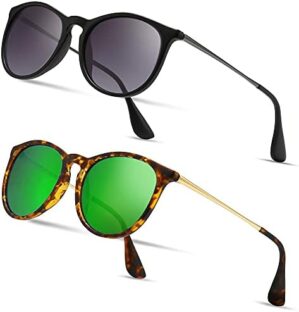 SUNGAIT 2 Pairs Round Polarized Sunglasses for Women Men Vintage Trendy Style Colored Lens UV400