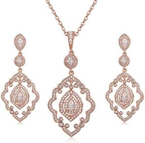 SWEETV Wedding Jewelry for Bride, Necklace and Earrings Jewelry Set, Bridal Jewelry Set for Wedding Party Costume