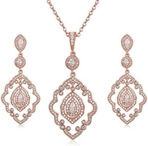 SWEETV Wedding Jewelry for Bride, Necklace and Earrings Jewelry Set, Bridal Jewelry Set for Wedding Party Costume