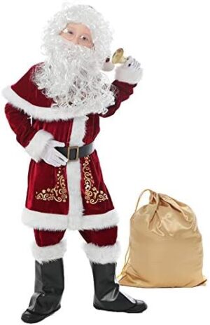 Santa Costume for Kids 12pcs Set Christmas Party Santa Claus Suit for Boys Red Deluxe Velvet Child Cosplay