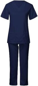 Scrub for Women Set Modern V-Neck Solid Top Workwear Drawstring Threaded Pant Legs Uniforms Athletic Stretch Set