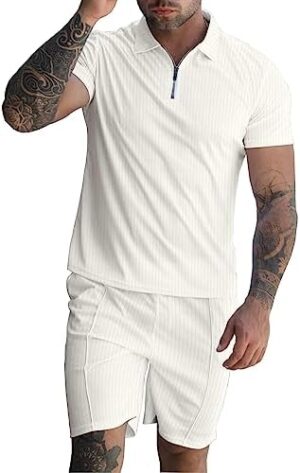 Shirts Shorts Outfits Men's 2 Piece Sets Beach Clothes Summer Tracksuits Short Sleeve Zip Suit for Casual Party