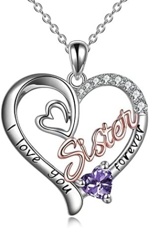 Sister Gifts from Sister Sterling Silver I Love You Forever Necklace Birthstone Pendant Sister Jewelry for Women Girls Sister Friend Female Friendship Lasts Forever Jewelry Birthday