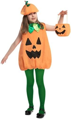 Spooktacular Creations Halloween Child Girl Pumpkin Dress Costume with Hat, Basket for Halloween Dress Up Themed Party