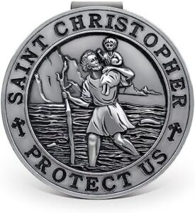 St. Christopher Medal for Car, Metal Saint Christopher Visor Clip, Talisman for Safety, Automotive Visor Accessories, Gift for Drivers, Families, Friends