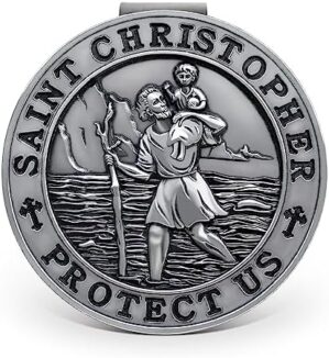 St. Christopher Medal for Car, Metal Saint Christopher Visor Clip, Talisman for Safety, Automotive Visor Accessories, Gift for Drivers, Families, Friends