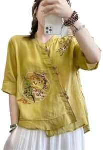 Suit Chinese Shirt Traditional Clothing Women Hanfu Spring Summer Cotton Hemp Embroidered T-Shirt