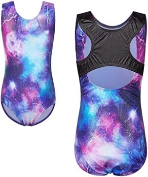 TFJH E One-piece Sparkle Gymnastics Leotard for Girls Athletic Tank Bodysuit 3-15Y