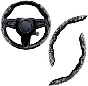 TOYOUN Diamond Steering Wheel Cover with Bling Crystal Rhinestones, 2PCS Segmented Non Slip Car Wheel Protector, Universal Fit for Most Car Wheel Sparkling Car Interior Accessories for Women,Black