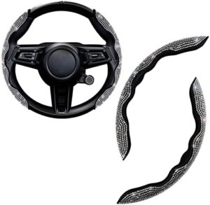 TOYOUN Diamond Steering Wheel Cover with Bling Crystal Rhinestones, 2PCS Segmented Non Slip Car Wheel Protector, Universal Fit for Most Car Wheel Sparkling Car Interior Accessories for Women,Black