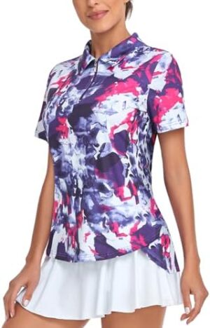 Tanst Sky Women's Golf Polo Shirts Short Sleeve Quarter Zip Pullover Moisture Wicking Workout Tops