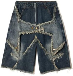 Vamtac Mens Mid Thigh Denim Shorts High Waist Summer Casual Loose Straight Leg Unisex Streetwear Jeans Shorts