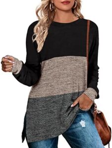 WEESO Women’s Long Sleeve Sweatshirts Color Block Crewneck Sweaters Tunic Tops