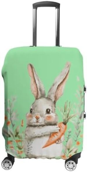 Watercolor Bunny and Carrot Funny Luggage Cover Elastic Suitcase Protector Washable Travel Gear Cover Fits 19-32 Inch