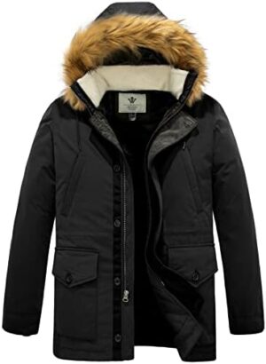 WenVen Men's Winter Warm Thickened Waterproof Parka Jacket Fur Hooded Coat