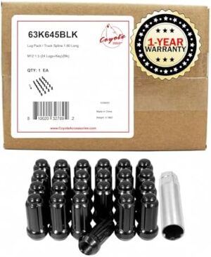 Wheel Accessories Parts 24 Pcs M12 x 1.5 12 x 1.5 Thread Truck 2.00" Long Spline Lug Nuts Black Chrome 6 Spline Hex Fits 2004-12 Chevy Colorado GMC Canyon | Toyota Tacoma 4Runner | Ford Bronco Ranger