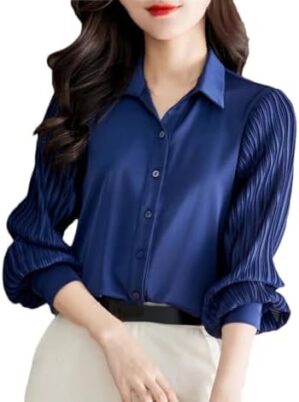 Women Autumn Fashion Luxury Shirt Long Sleeve Pleated Elegant Shirt