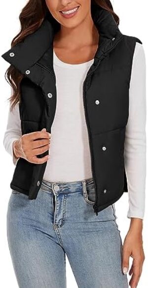 Women Puffer Down Quilted Vest Sleeveless Stand Collar Zip Lightweight Padded Gilet Coat Outerwear