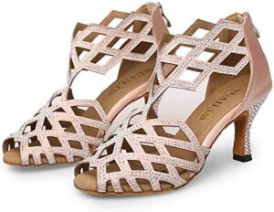 Women’s Ballroom Rhinestone Dance Shoes, Latin Salsa Bachata Practice Performance Dancer Shoes