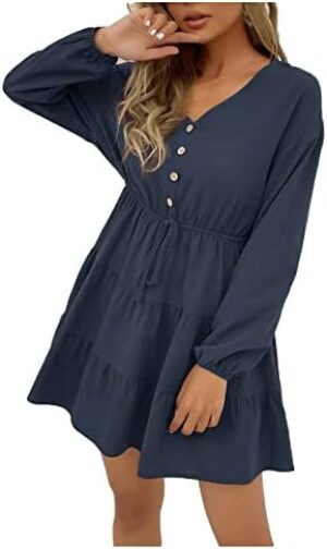 Women's Fall Fashion 2023 Long Sleeve Stylish Casual V-Neck Slim Dress Clothes