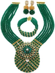 Women’s Fashion Beaded Crystal Nigerian Bridal Wedding Party Necklace African Beads Jewelry Set