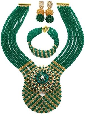 Women's Fashion Beaded Crystal Nigerian Bridal Wedding Party Necklace African Beads Jewelry Set