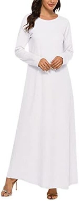 Womens Muslim Dresses Abaya Long Sleeve T Shirt Maxi Dresses Arabic Long Dress Plain Crewneck Arabian Islamic Clothes