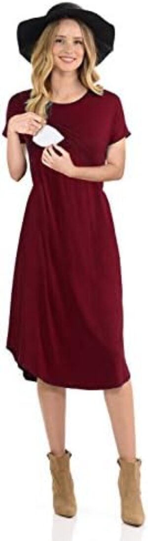 Womens Short Sleeve Maternity Nursing Dress for Breastfeeding