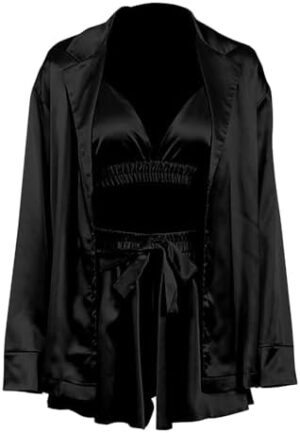 Women's Splendid Pajamas Set Sexy Fashion Suspender Short Skirt Silk Texture Three Piece Pajama Luxury Home Suit