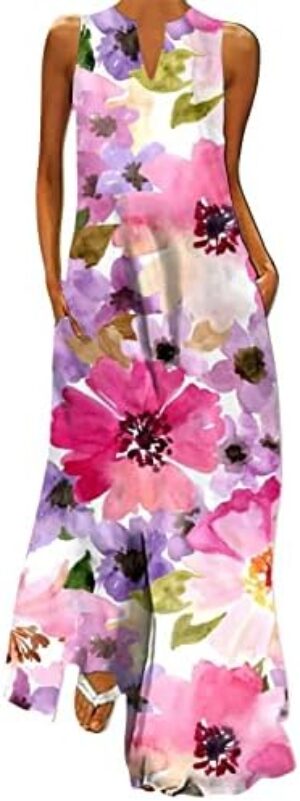 Women's Spring Floral Print Dresses Going Out Sleeveless Bodycon Fit Top Slimming Retro V Neck Pocket Graphic A-Line