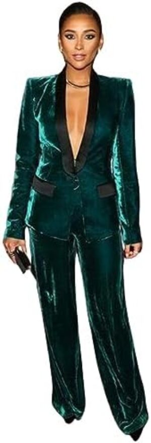 Women's Suit Velvet Shawl Lapel One Button for Formal Wear Business Jacket & Pants