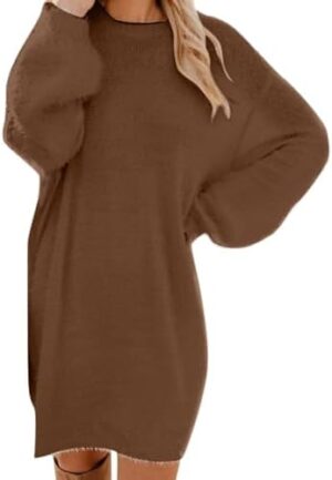 Womens Sweater Dresses Winter Fashion Knit Crewneck Warm Dress Long Sleeve Casual Sweatshirts Dress